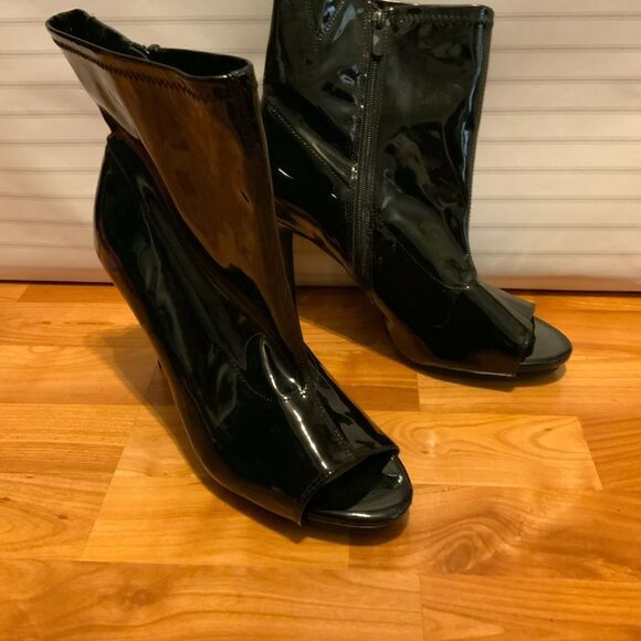 Torrid Black Patent Peep-Toe Heeled Boots - Picture 3 of 8